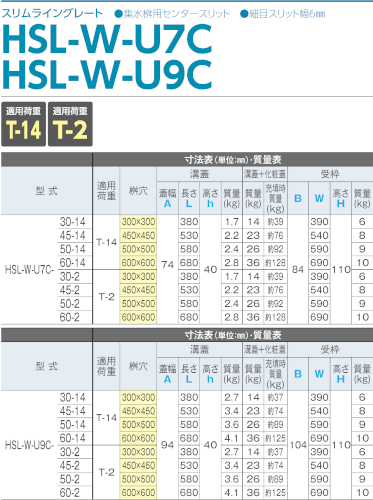 HSL-W-U7C、HSL-W-U9C / スリムライングレート